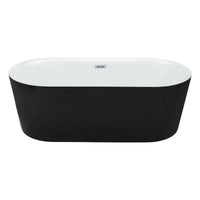 60'' Glossy Black and White Oval Freestanding Bathtub