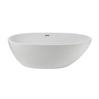 Glossy white oval freestanding bathtub with smooth modern acrylic finish