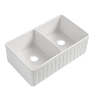 EMIRALD-II Évier de cuisine à tablier frontal, 2 cuves, 33" x 18"
