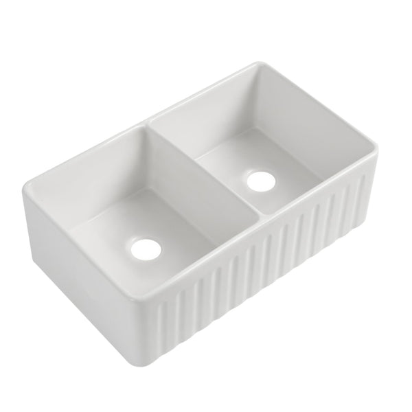 EMIRALD-II 33"x18" apron-front sink, 2 bowls