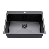 Évier de cuisine stainless noir double montage, 1 cuve, 25''X20''