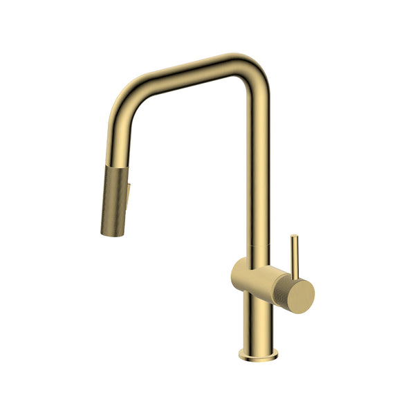 MAURIZIO-GD Brushed brass kitchen faucet with magnetic retractable spout