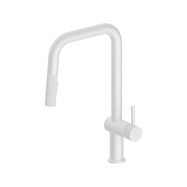 MAURIZIO-W Matte white kitchen faucet with magnetic retractable spout