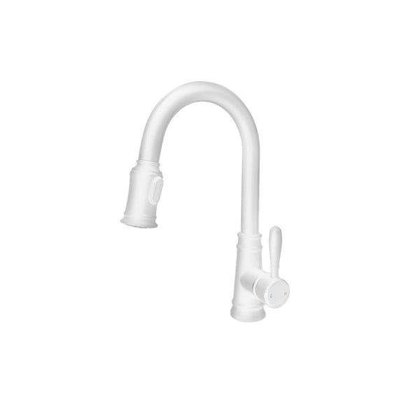 Robinet de cuisine à poignée simple blanc mat