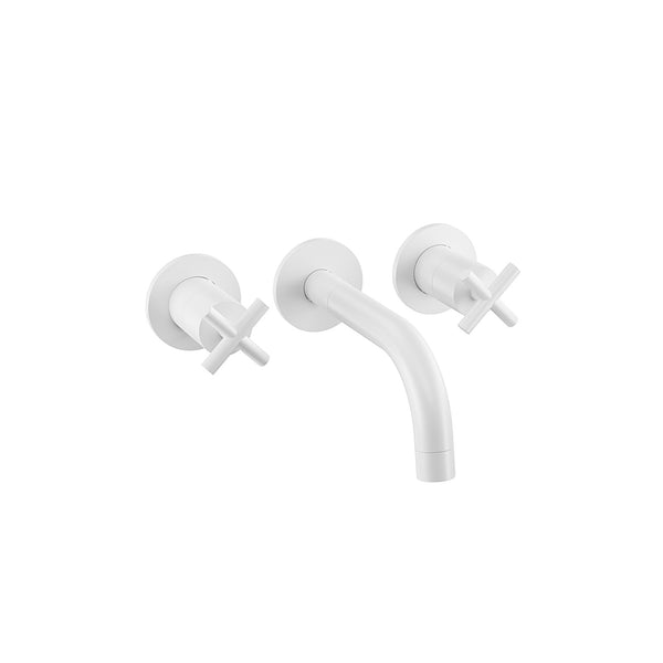 Matte White 2 Handles Wall Faucet