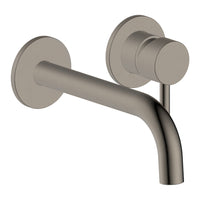 Wall-mounted bathroom faucet in brushed nickel