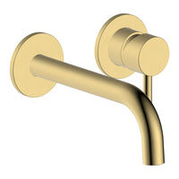 Wall-mounted bathroom faucet in brushed brass