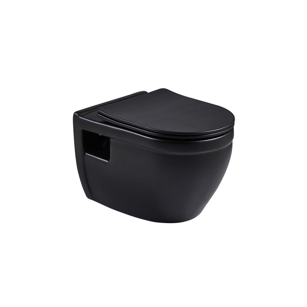 Wall mounted, dual-flush, matte black toilet