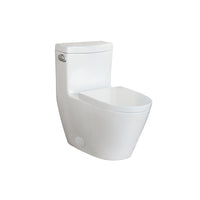 One-piece, elongated, single-flush toilet