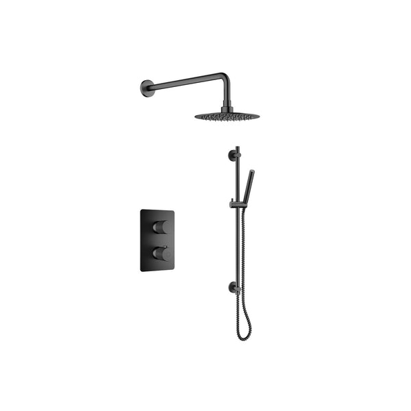 Thermostatic Shower Set Including Shower Head, Handshower On Rail And Valve In Matte Black