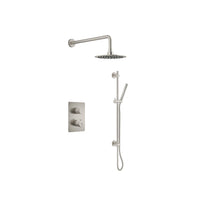 Ensemble de douche thermostatique: pomme de douche, douchette sur rail et valve avec fini chrome