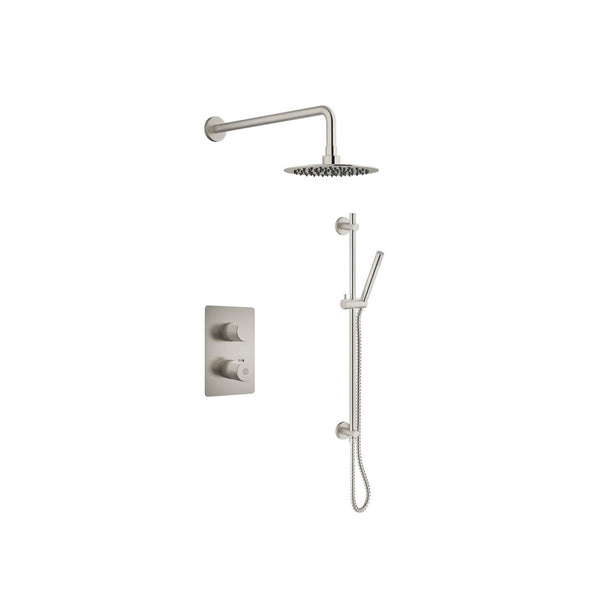 Ensemble de douche thermostatique: pomme de douche, douchette sur rail et valve avec fini chrome