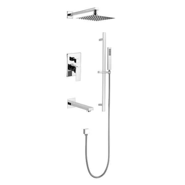 Vasso-II Shower and Tub Faucet Set with Ceramic Cartridge and 3-Way Diverter Valve in Chrome