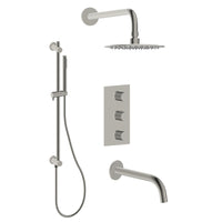 Shower Kit With Rain Showerhead, Hand Shower, Valve, and Bathtub Spout in Brushed Nickel Finish