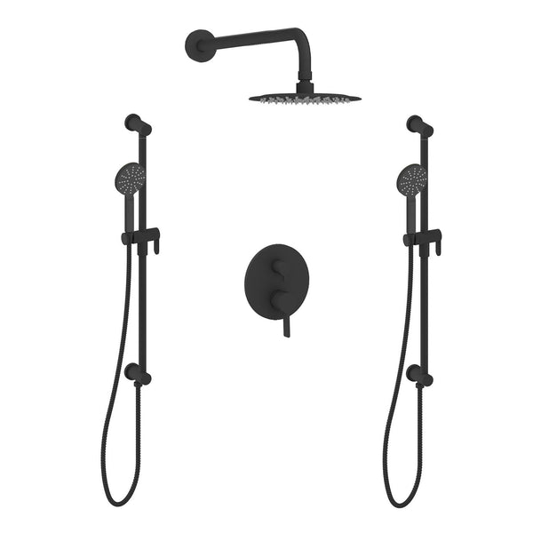 Veronila-bk Shower set with two hand showers on rail with integrated connector elbow and a rain shower head