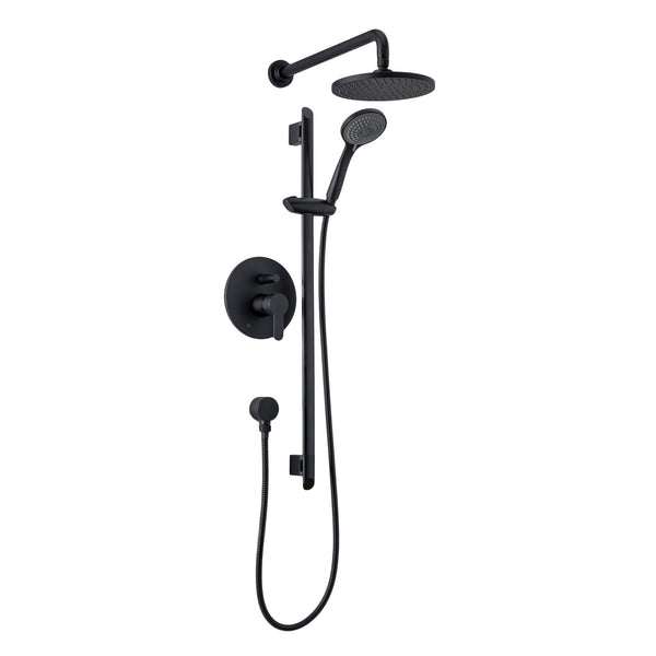 Ensemble de douche arrondi: Douche pluie et douchette à main fini noir mat