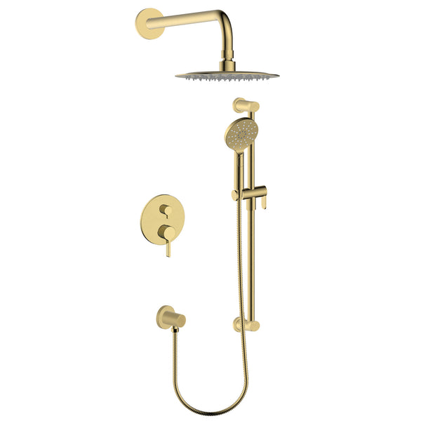 VIENNA-III-GD Round Shower Kit with Shower Head, Hand Shower in Brushed Brass