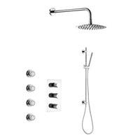 Ensemble de douche thermostatique comprenant un pommeau de douche, une douchette sur rail et une vanne en chrome