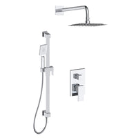 Ensemble de Robinet de Douche avec Tête Pluie et Douchette sur Rail avec Coude de Raccordement Intégré