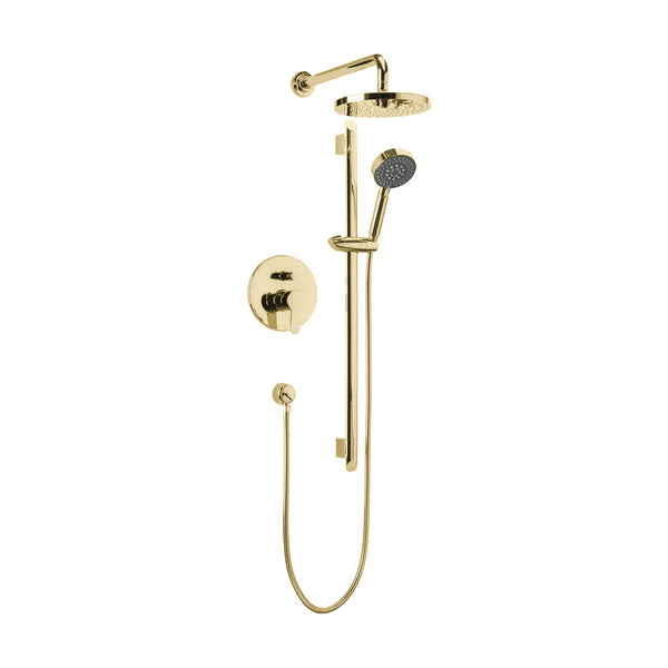 Brushed brass (gold) round shower kit: Rain shower and hand shower spout